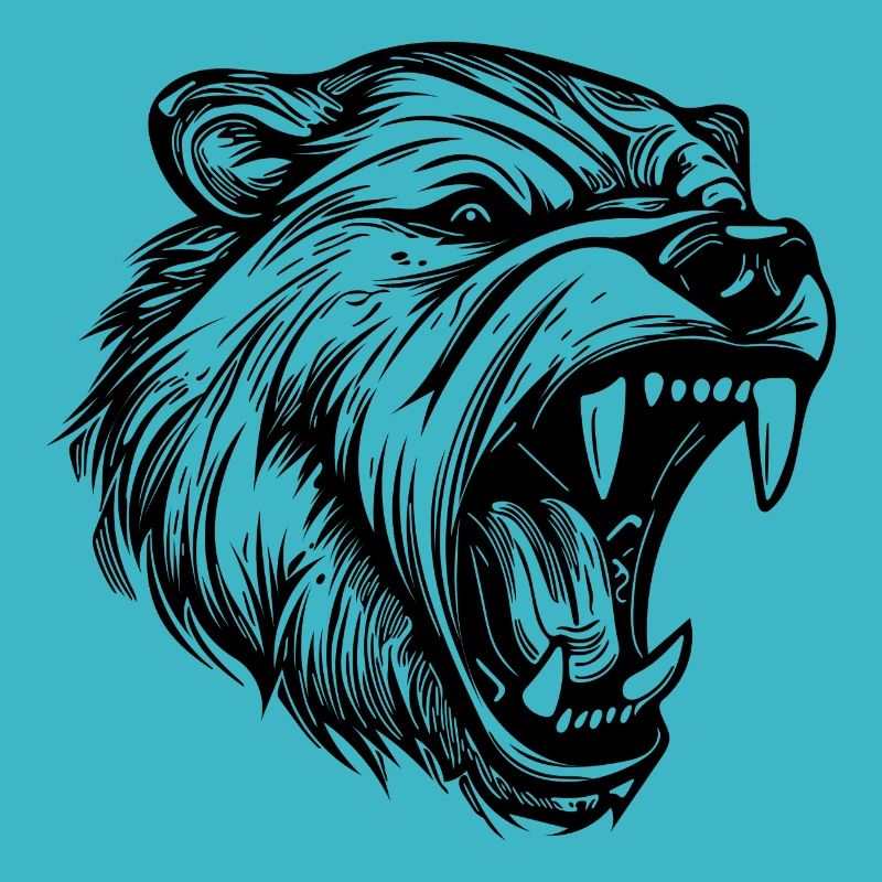 Angry Bear Tattoo Portrait with Sharp Teeth