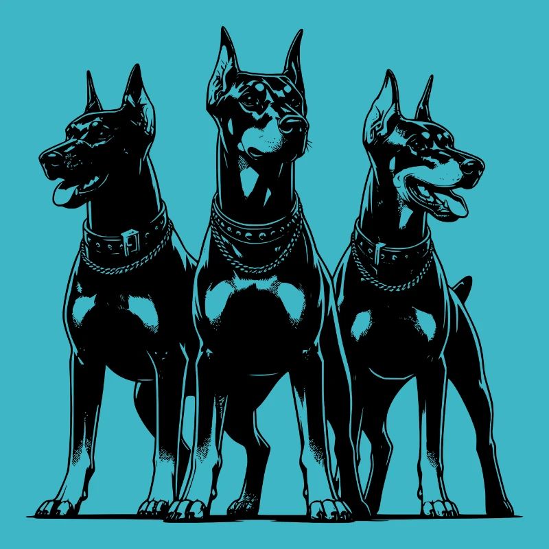 Drei elegante wachsame Dobermänner Hunde