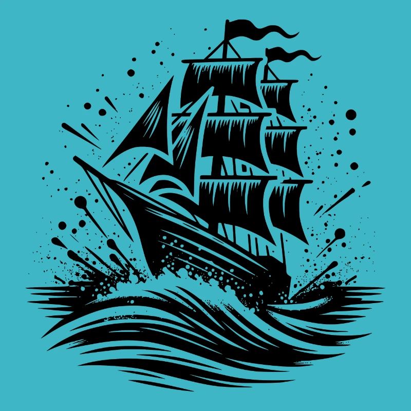 Segelschiff in schwerer See mit Wellen