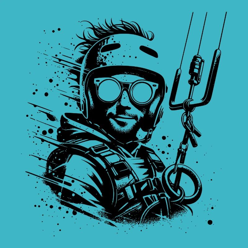 Relaxed kite surfer man wind surfing in the sky