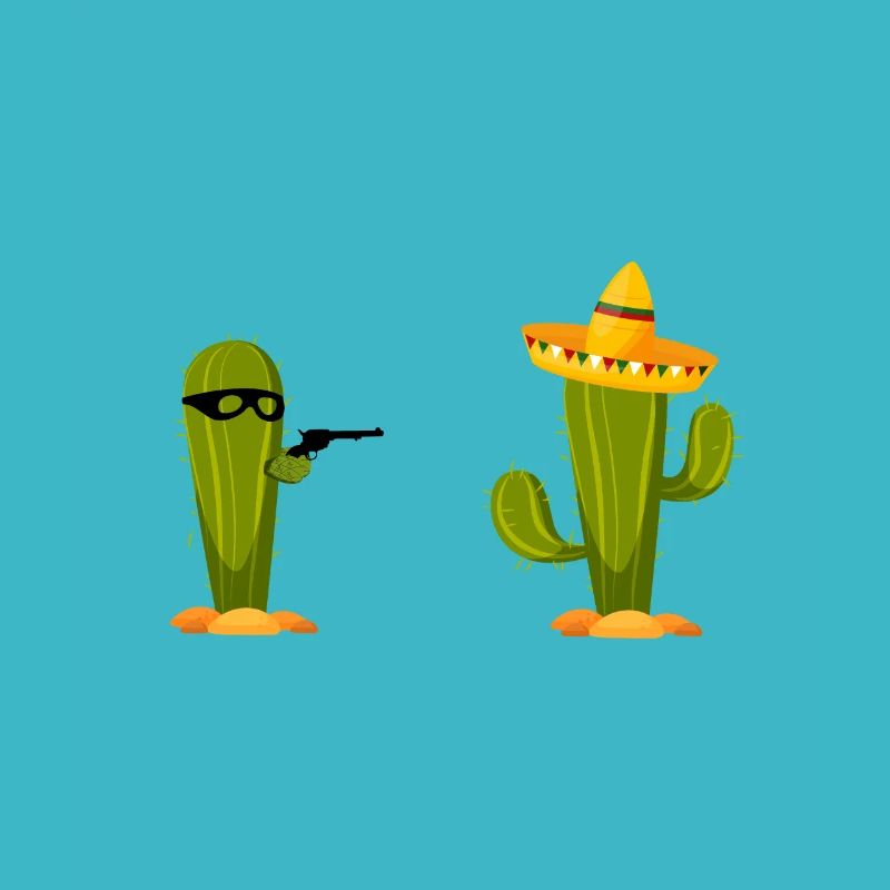 Funny motifs cactus raid Mexico sombrero