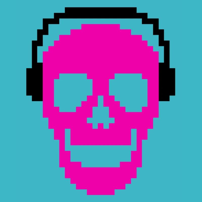 Crâne de crâne de crâne de pixel avec un casque
