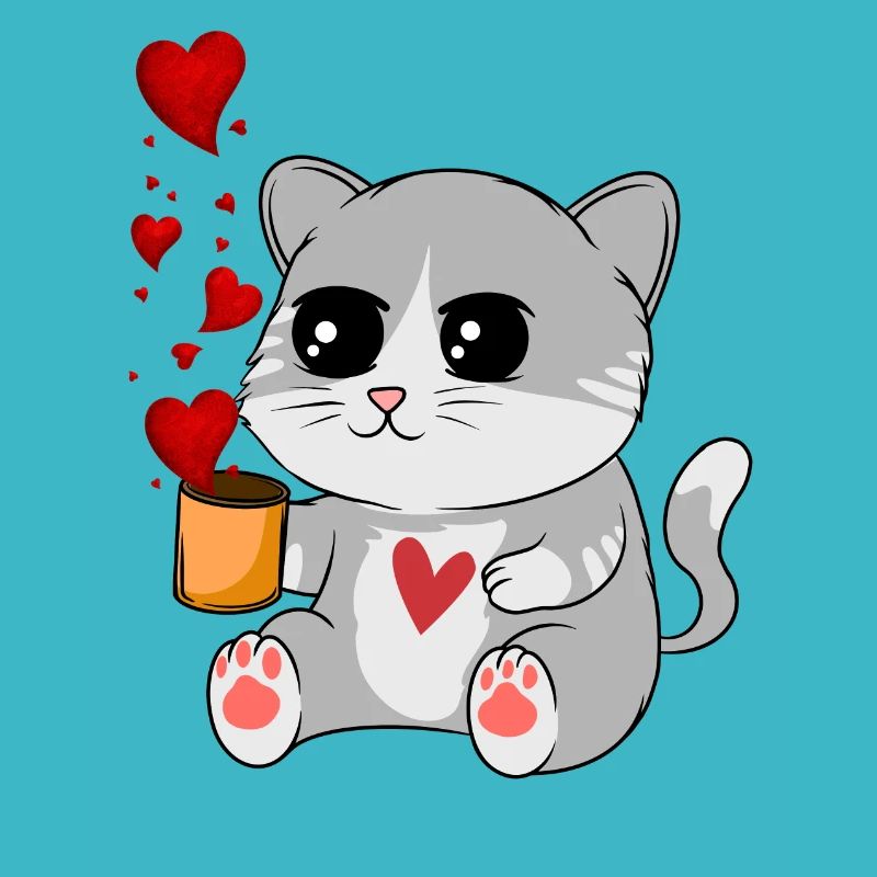 gros chat et coeurs