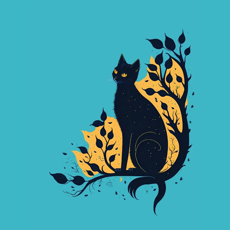Chat noir sur branche d’arbre