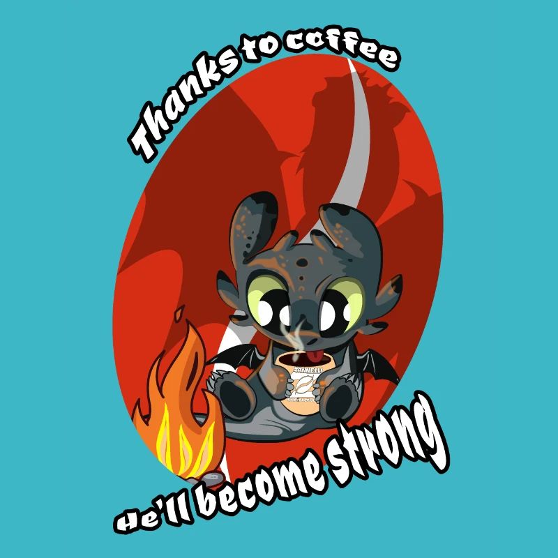 Mignon Bébé Dragon rouge qui boit son café