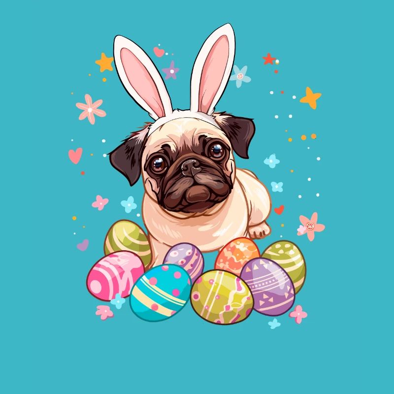 Pug easter eggs Hunting easter day