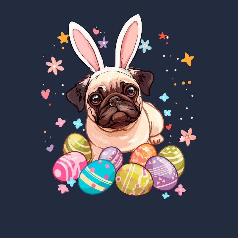 Pug easter eggs Hunting easter day