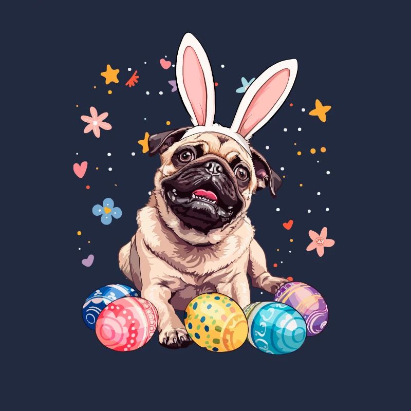 Pug easter eggs Hunting easter day