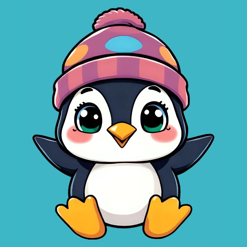 Charming Penguin with Pink Beanie & Polka Dots