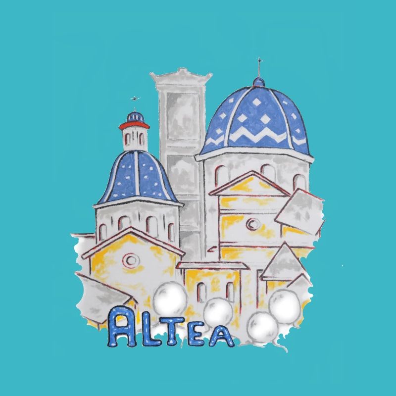 Church Altea-Spain drawing with blue domes