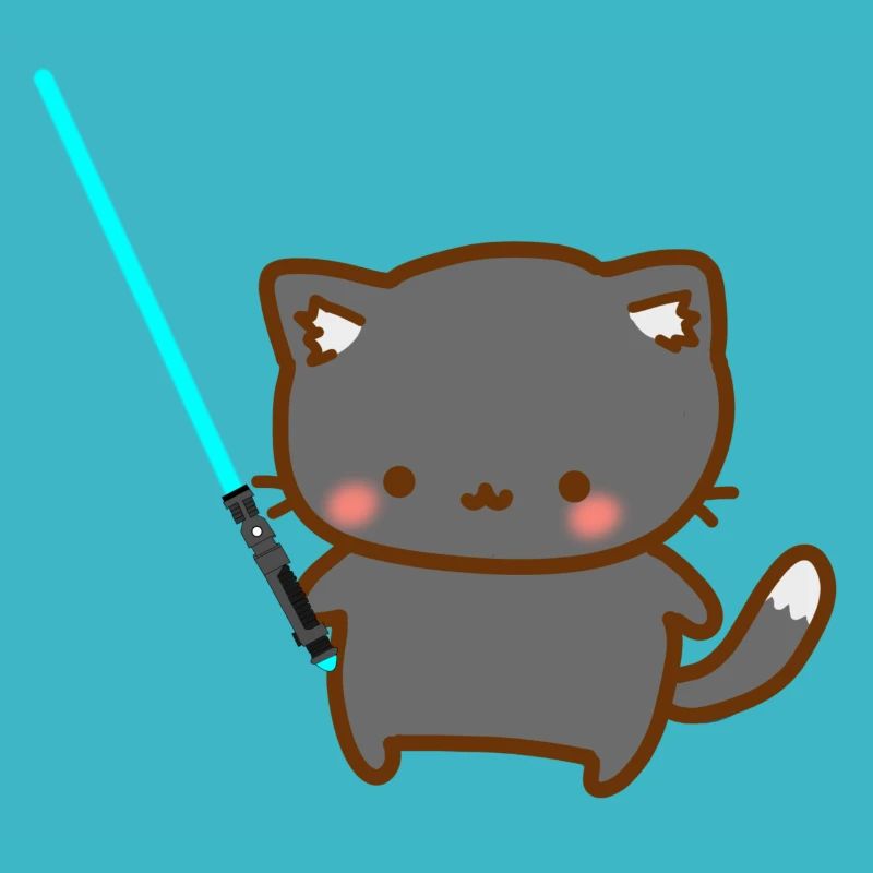Chat mignon avec sabre laser bleu