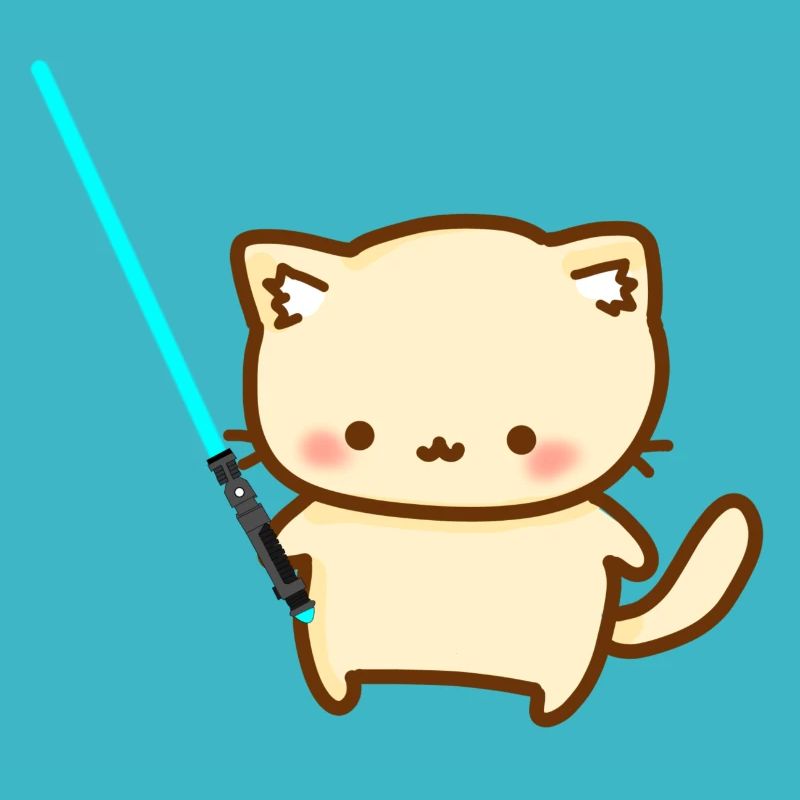Chat mignon avec sabre laser bleu