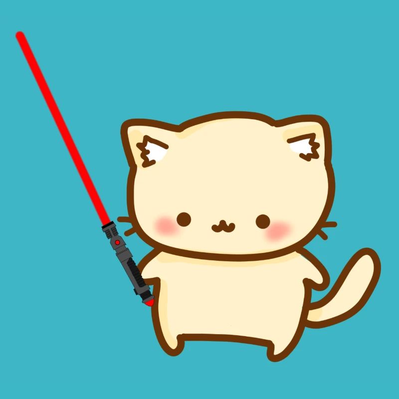 Chat mignon avec un sabre laser rouge