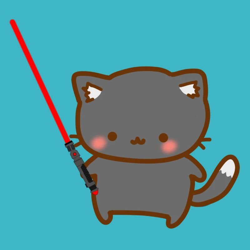 Süße Katze mit einem roten Lichtschwertern