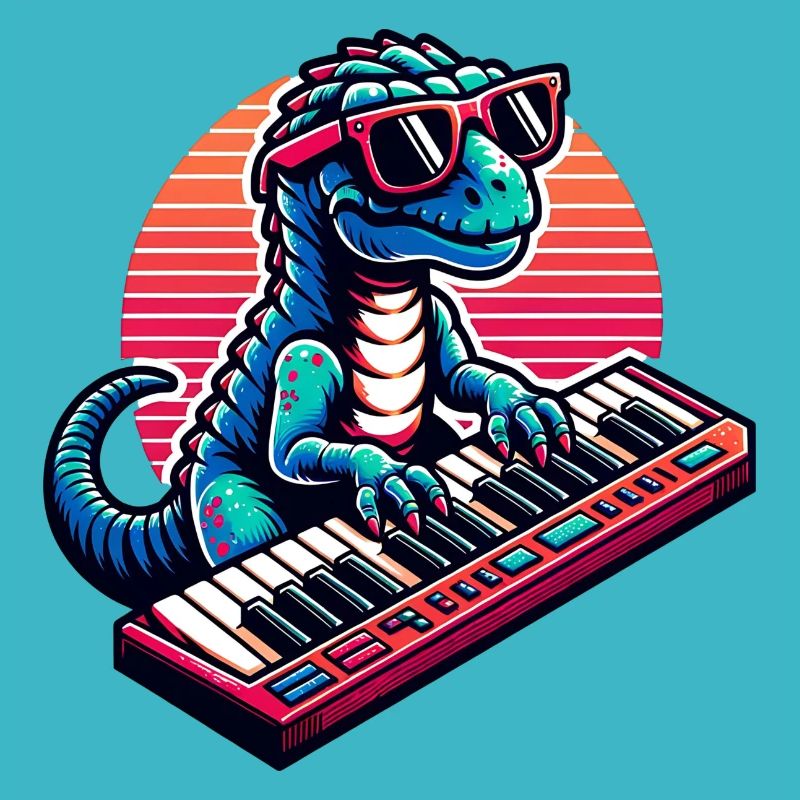 Claviériste Dino avec lunettes de soleil