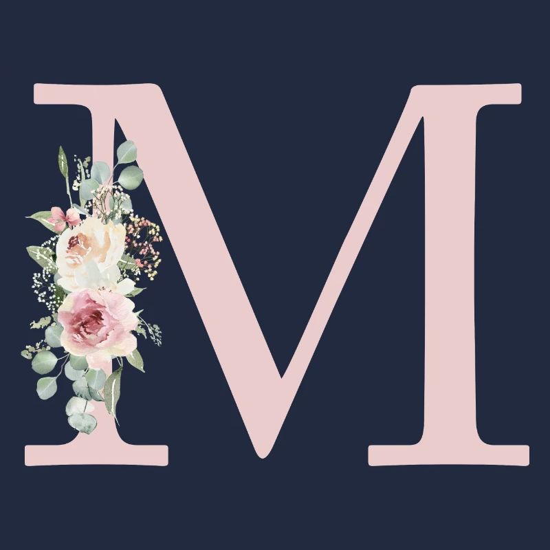 M | Monogramme | Eucalyptus Pastel Fleur Bleu