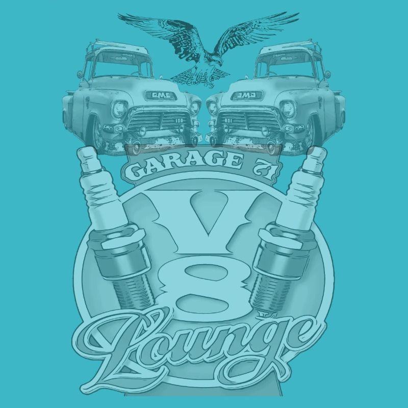 GMC garage with V8 engine lounge