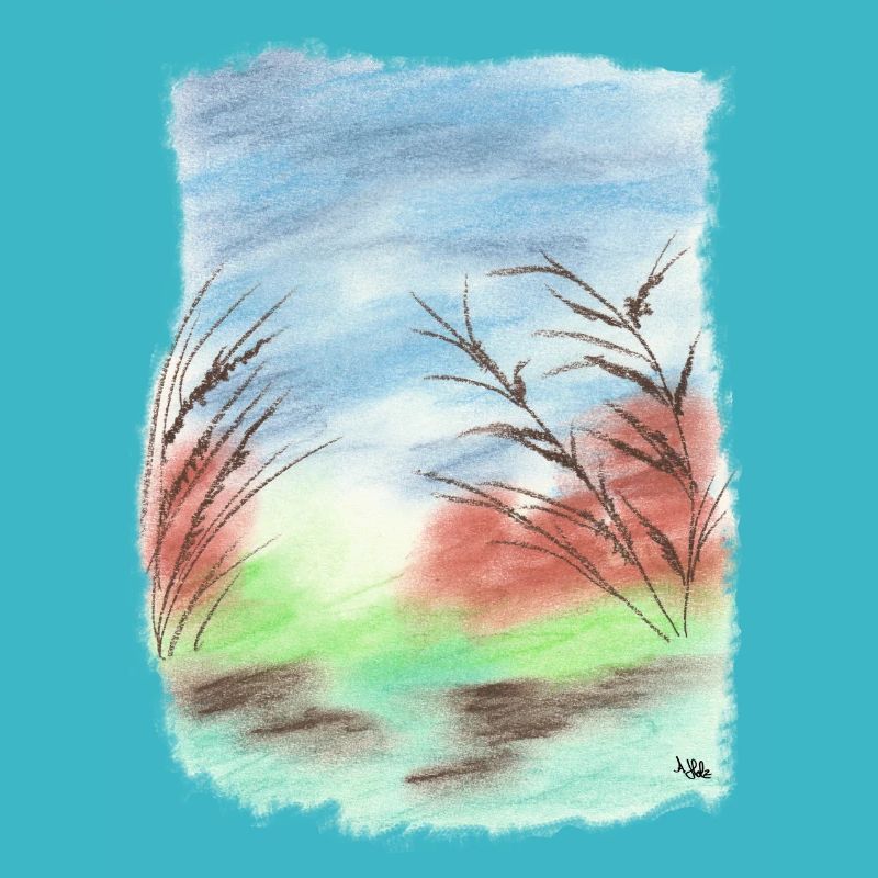 Tons bleu/vert plage/dune (craie pastel)