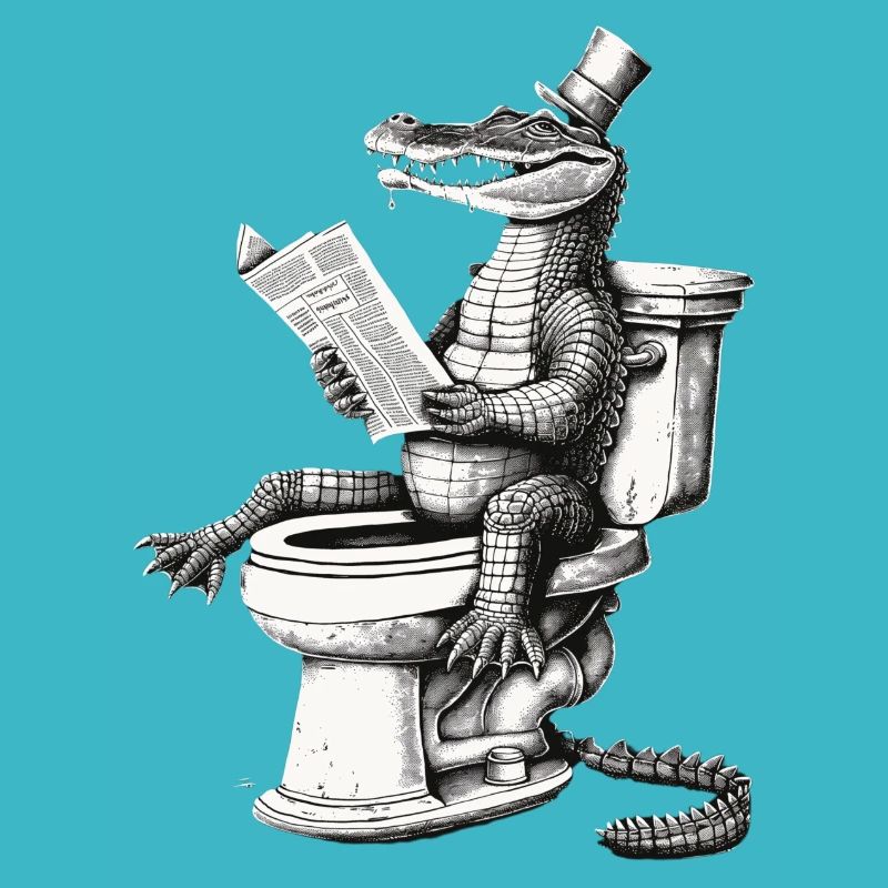 Lecture crocodile dandy en noir et blanc