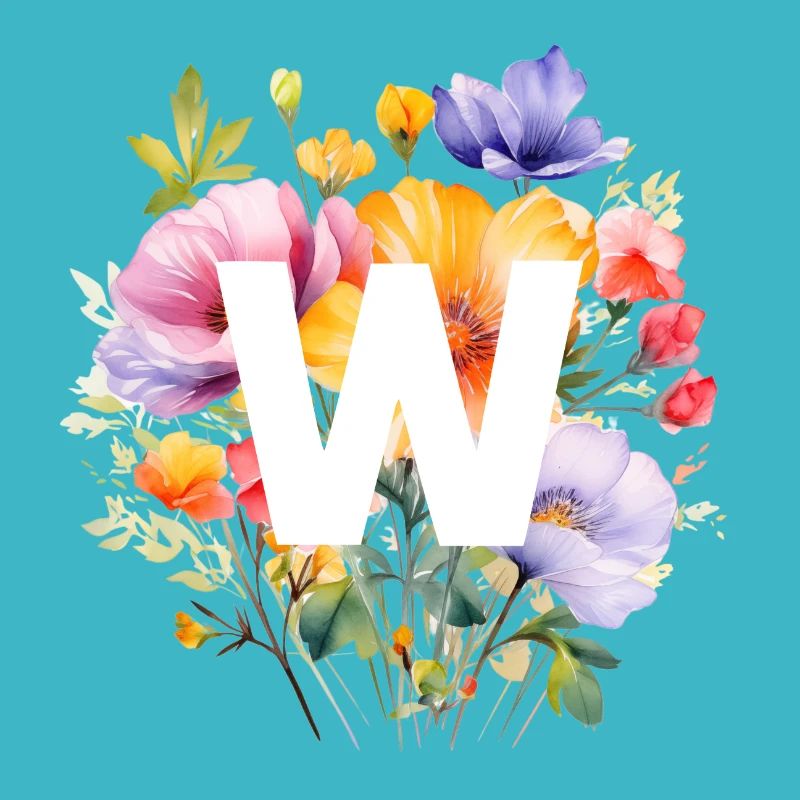 W Monogramm , bunter Blumenstrauss