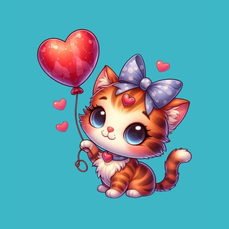 Chat volant avec des ballons chats mignons