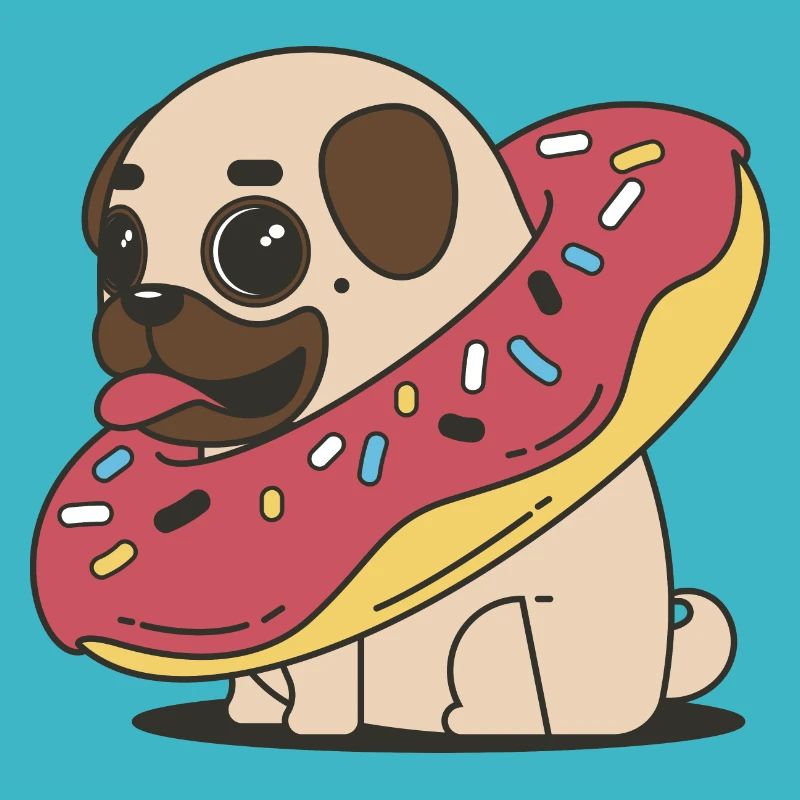 Ein dicker süßer Mops im Doughnut