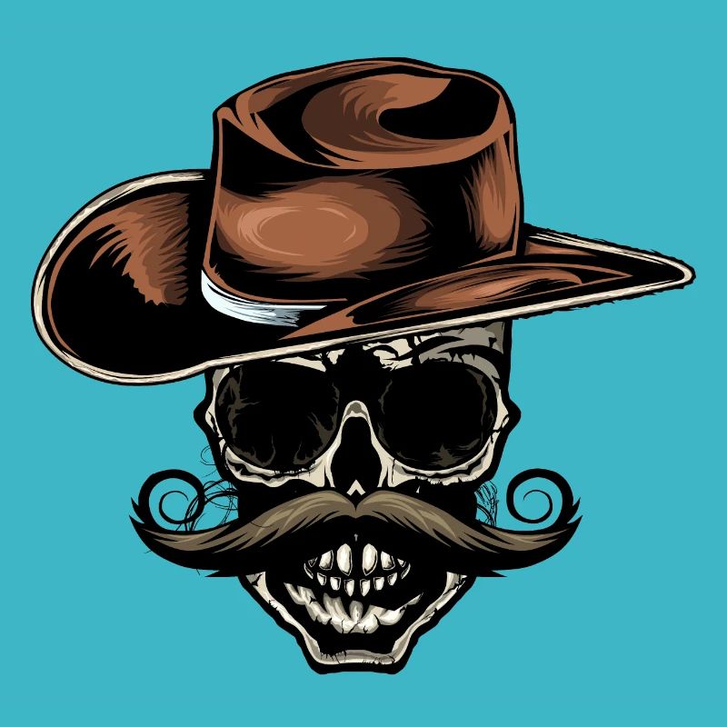 Todeskopf Schädel Skull Cowboy Hut Schnurrbart