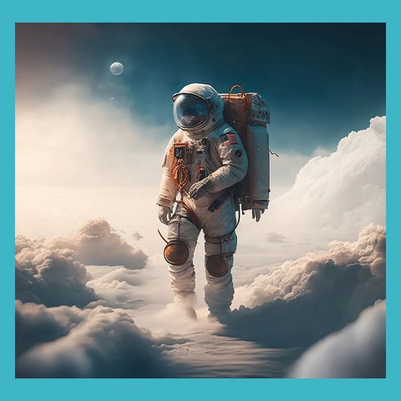An astronaut walking on clouds