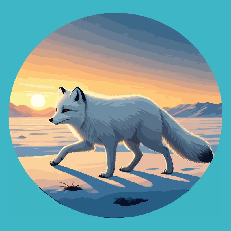 Arctic fox at sunrise