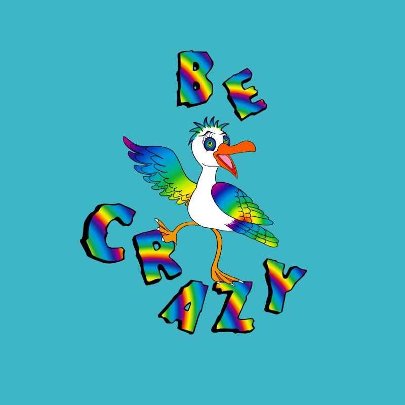 BE CRAZY Regenbogen Schriftzug mit Moewe