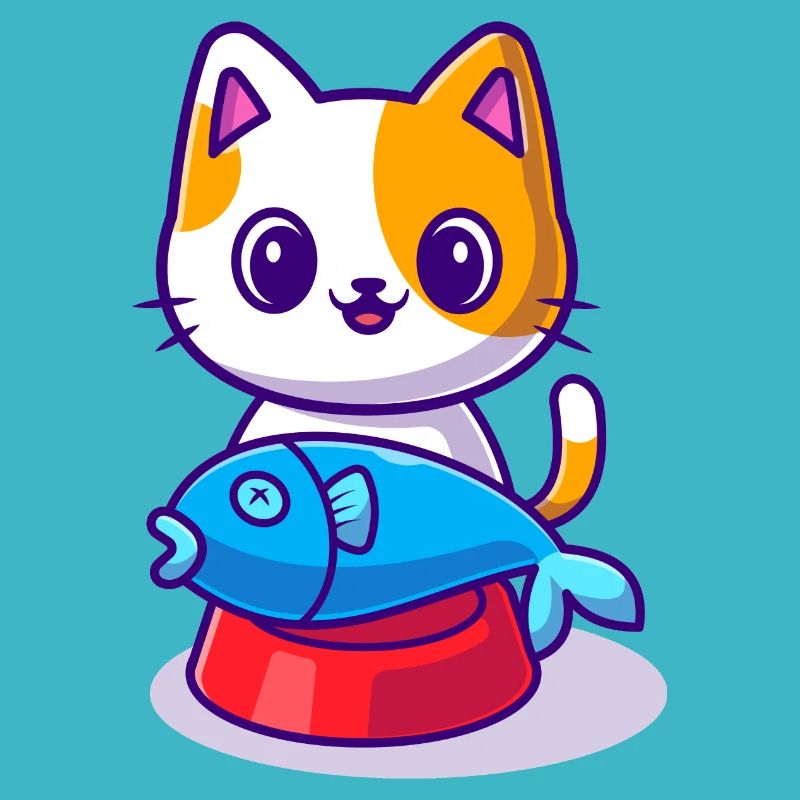 Chat Mignon Avec Du Poisson Sur Le Bol Alimentaire