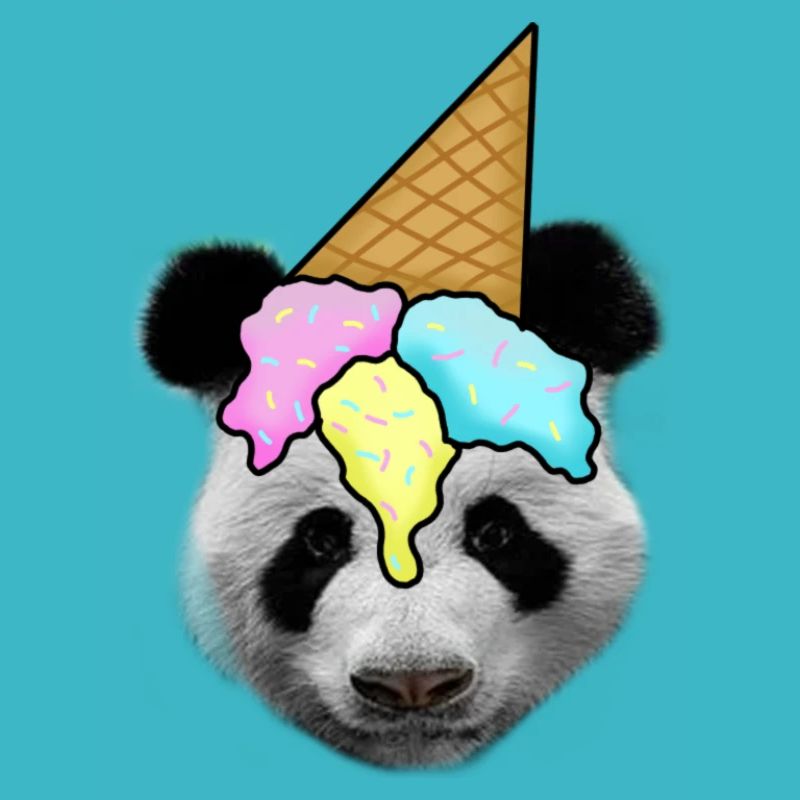 Panda mit Eiscreme als Hut