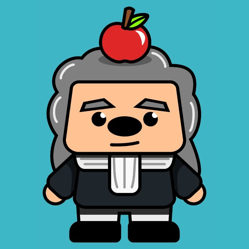 Isaac Newton with apple on his head