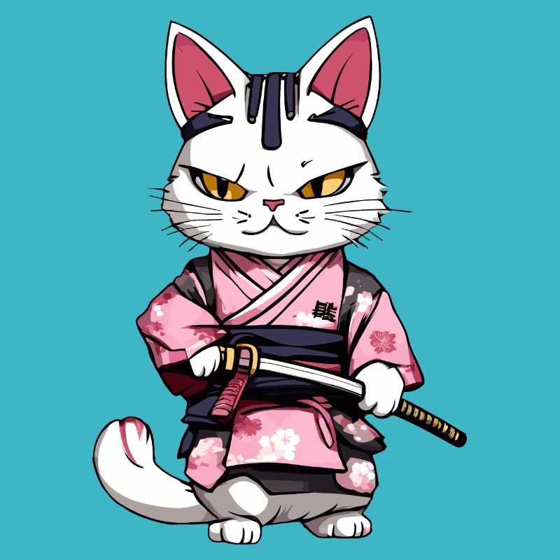 Chat samouraï & fleurs de cerisier #2