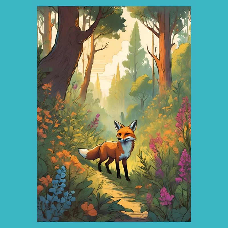 Renard dans la forêt conte de fées vert