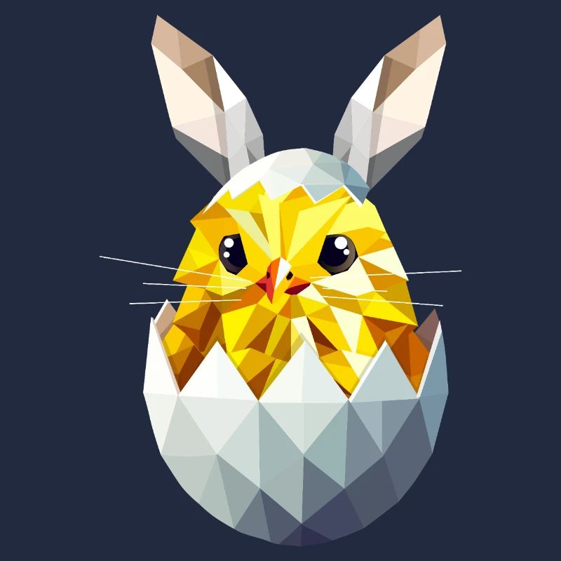 Geometric Easter chick in egg with bunny ears