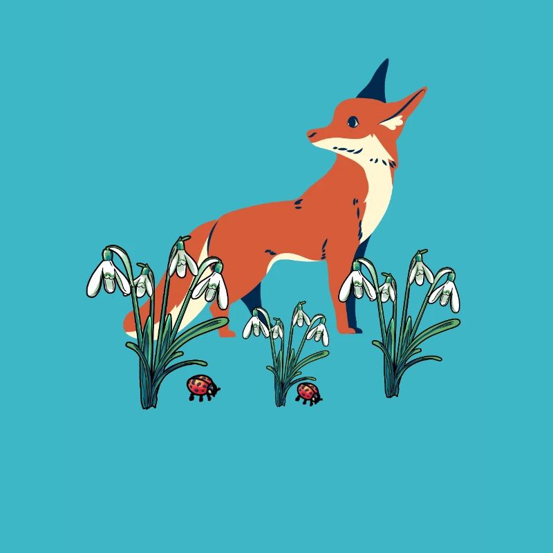 Spring Snowdrops Fox Foxes