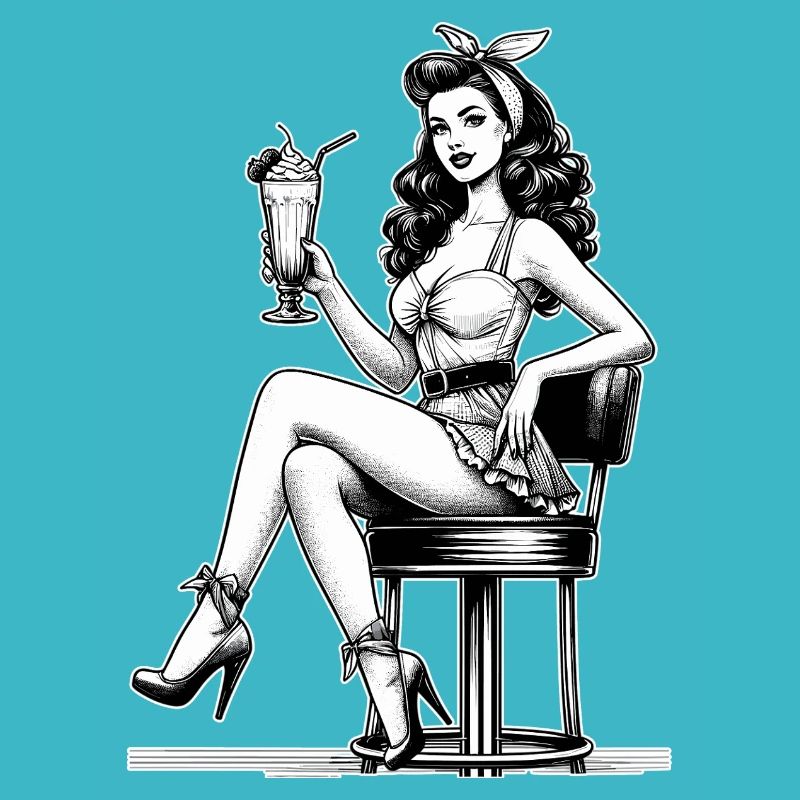 Milkshake Rockabilly Pin Up Black and White Gift