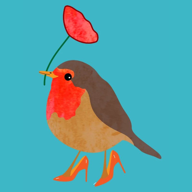 Rotkehlchen mit Mohnblume