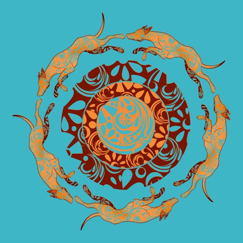 Modern Celtic Greyhounds chasing tails