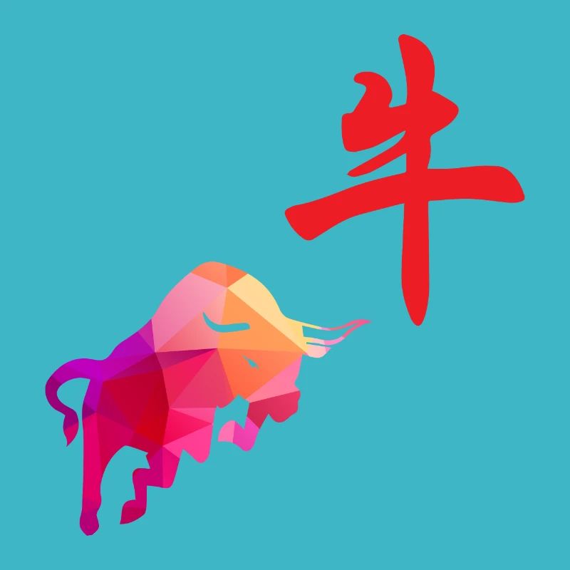 Chinesische Sternzeichen Büffel Low Poly Art