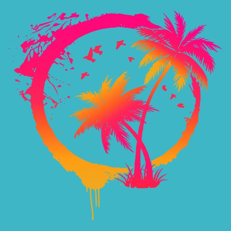 Palmiers d'été plage colorée dans un cercle