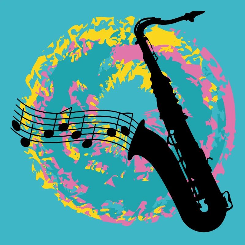 Saxofon auf Farbklecksen