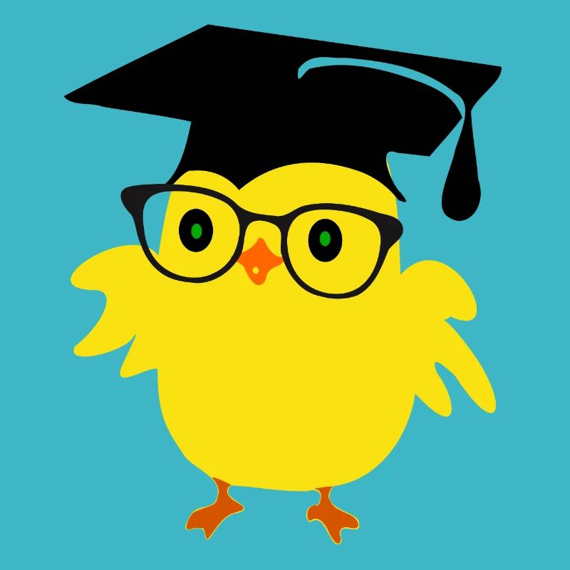 🐥❤✦ ° • Nettes Nerd-Küken auf einer Abschluss-Kappe u. Gläsern