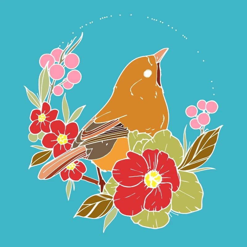 Oiseau de printemps dans les fleurs