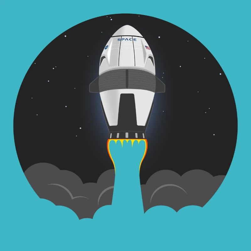 Space shuttle rocket flies into space