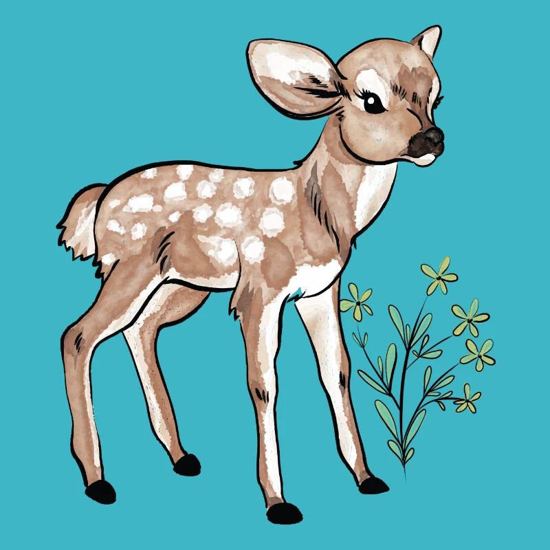 Faon - bébé biche en aquarelle