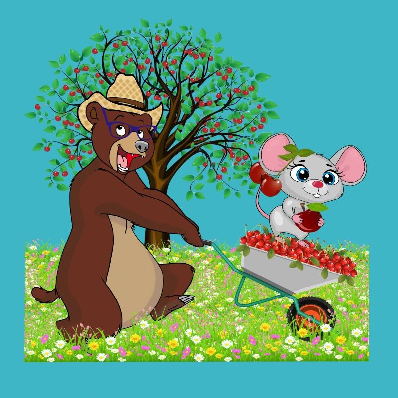 Ours avec une souris dans une prairie
