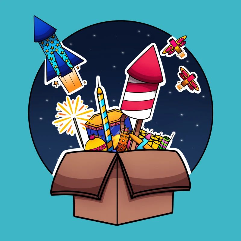 Colorful Fireworks In Box Exploding