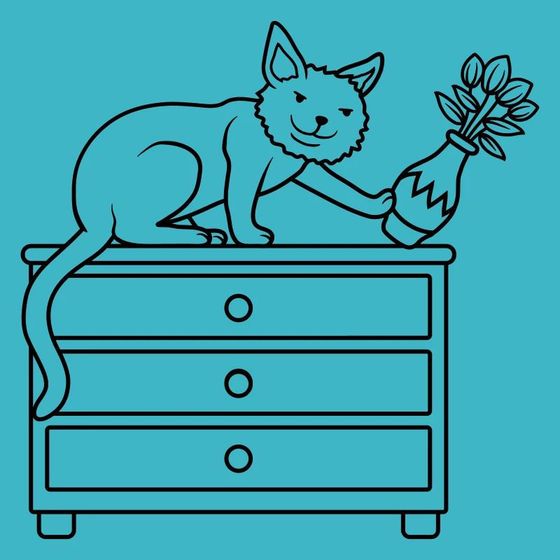 Vase à fleurs renversé sur un chat maléfique